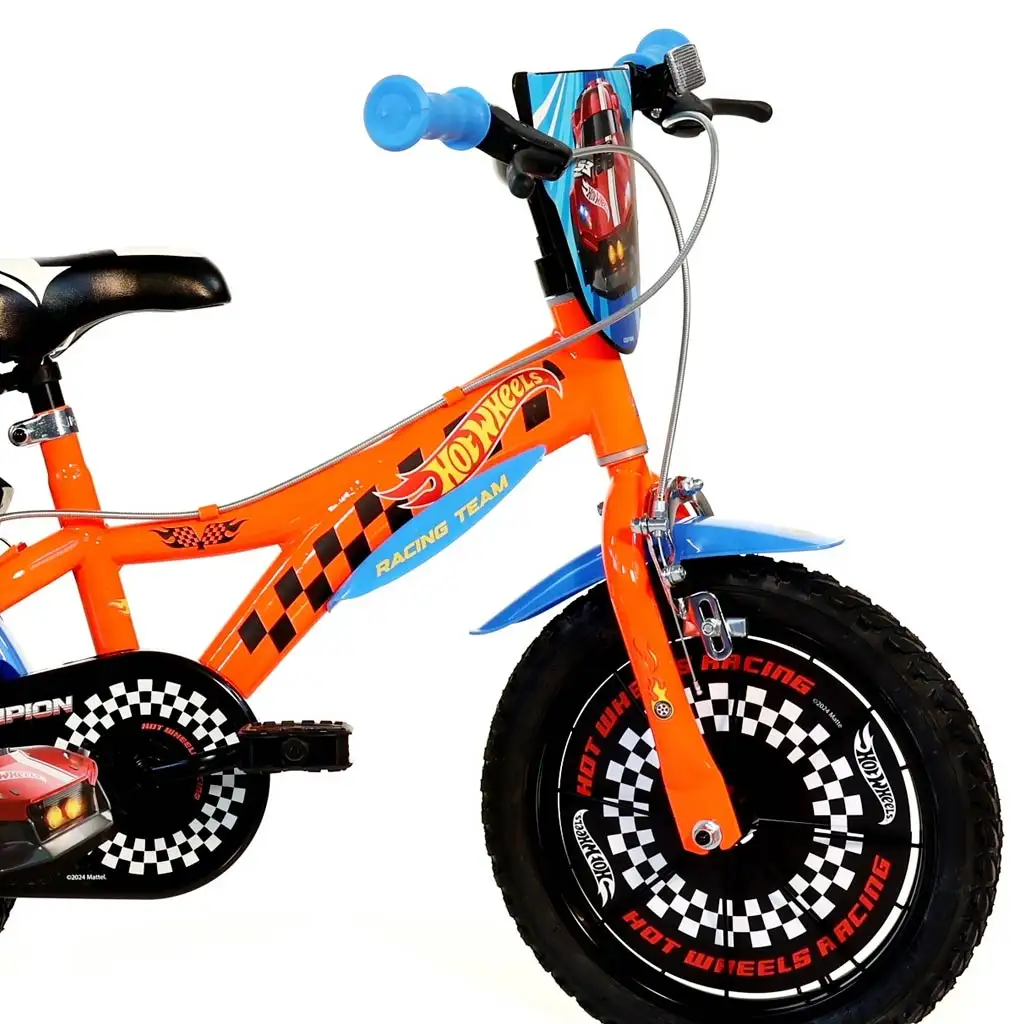 Hot Wheels 16" Kinderfahrrad mit Flaschenhalter und Stützrädern in orange-schwarz – Dino Bikes Fahrrad kép 3