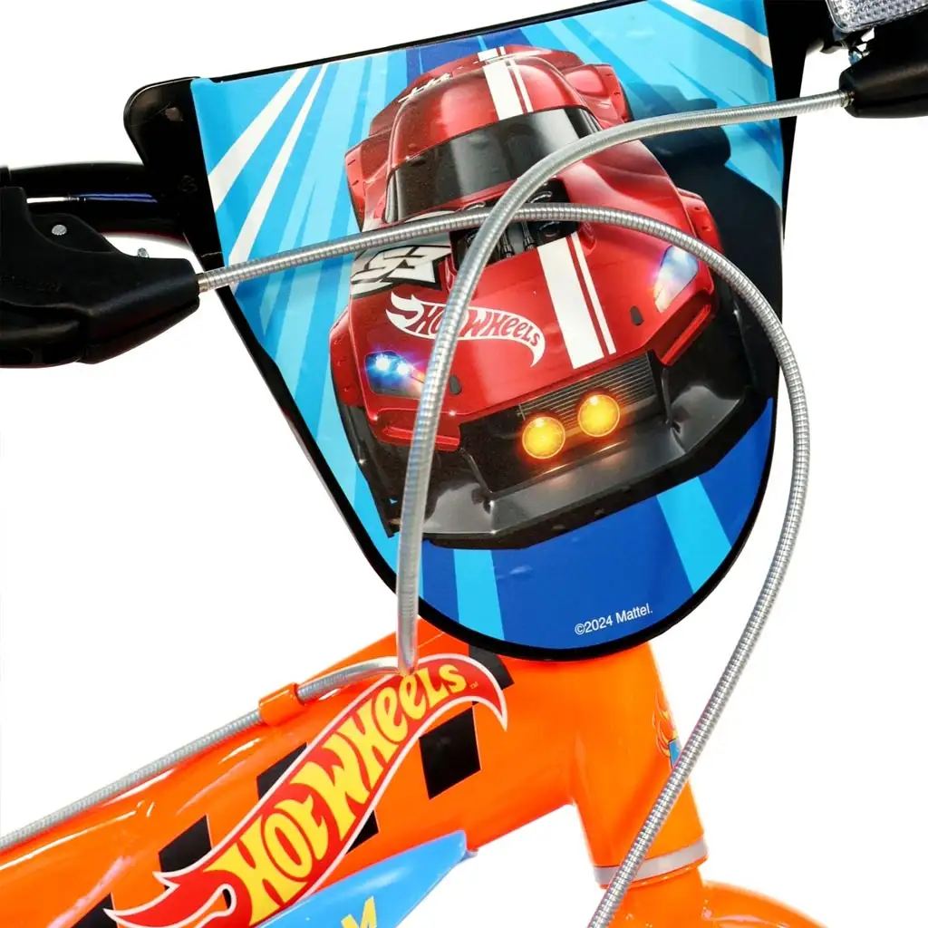 Hot Wheels 16" Kinderfahrrad mit Flaschenhalter und Stützrädern in orange-schwarz – Dino Bikes Fahrrad kép 4