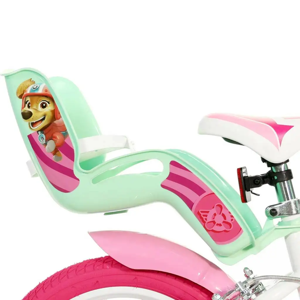Paw Patrol Skye 14" Kinderfahrrad mit Korb und Puppensitz in Rosa-Mintgrün – Dino Bikes Fahrrad kép 2