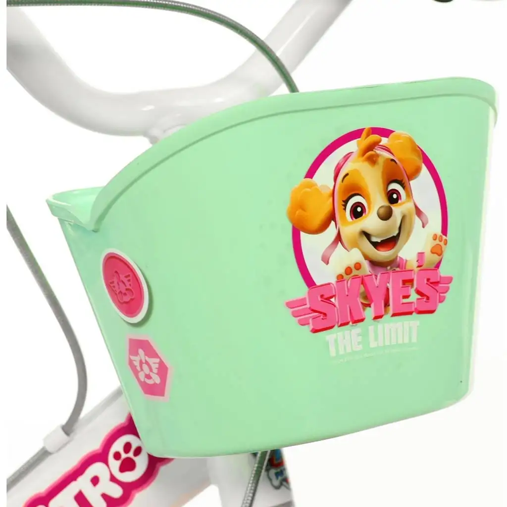Paw Patrol Skye 14" Kinderfahrrad mit Korb und Puppensitz in Rosa-Mintgrün – Dino Bikes Fahrrad kép 3