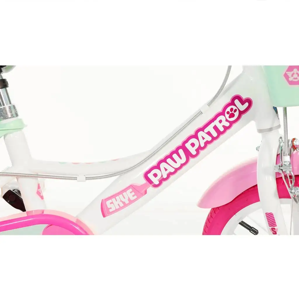 Paw Patrol Skye 14" Kinderfahrrad mit Korb und Puppensitz in Rosa-Mintgrün – Dino Bikes Fahrrad kép 4