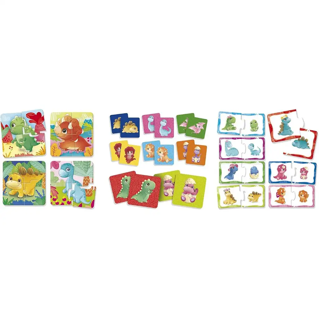 Carotina Baby: Dinoland 3-in-1 Memo-, Puzzle- und Zuordnungsspiel – Lisciani kép 2
