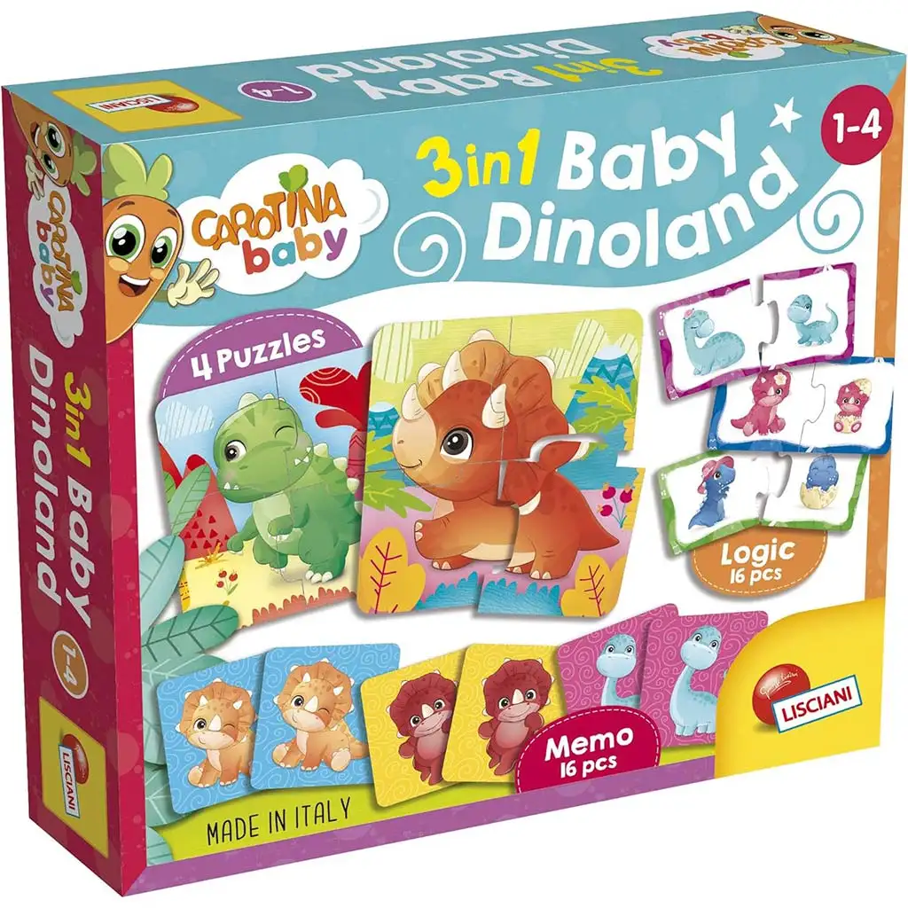 Carotina Baby: Dinoland 3-in-1 Memo-, Puzzle- und Zuordnungsspiel – Lisciani