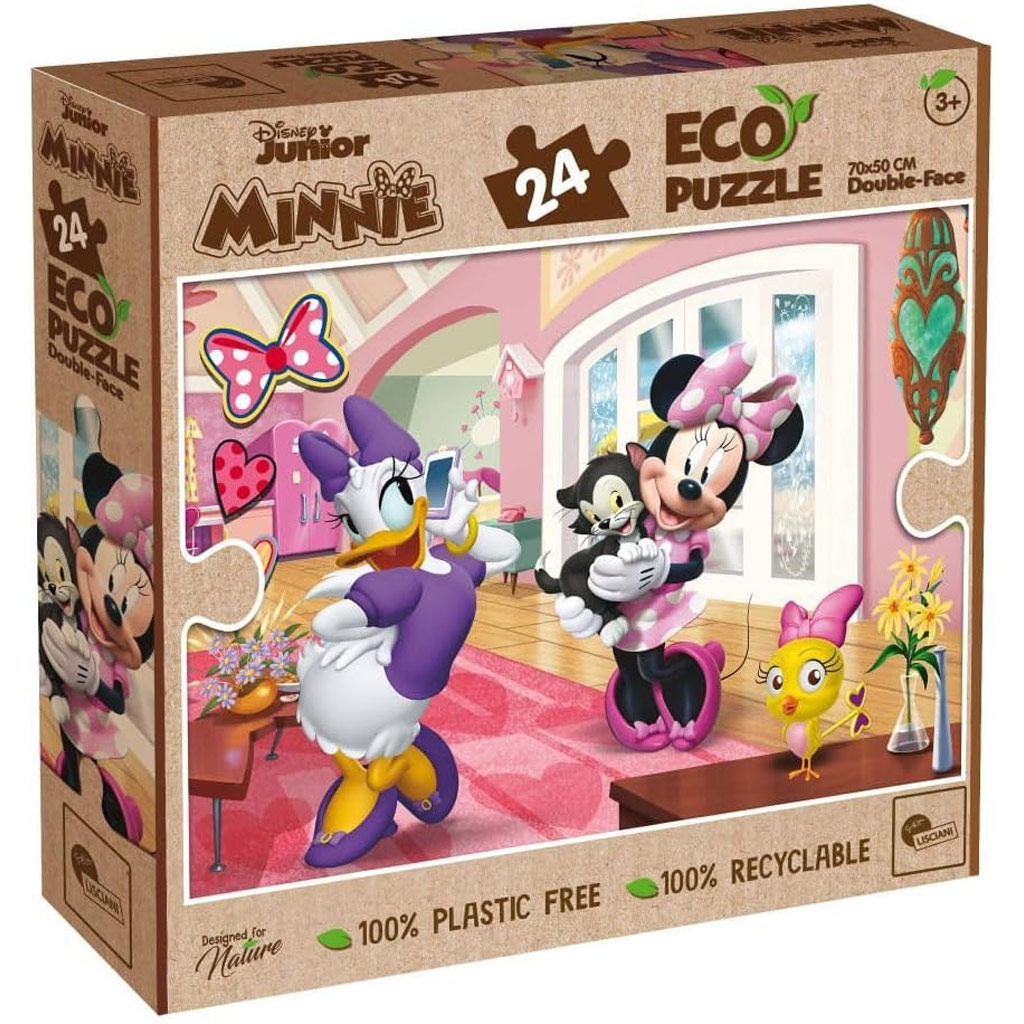 Minnie Maus und Daisy Duck Abenteuer 2-in-1 Eco Maxi Puzzle mit 24 Teilen und Malvorlage 70x50cm – Lisciani