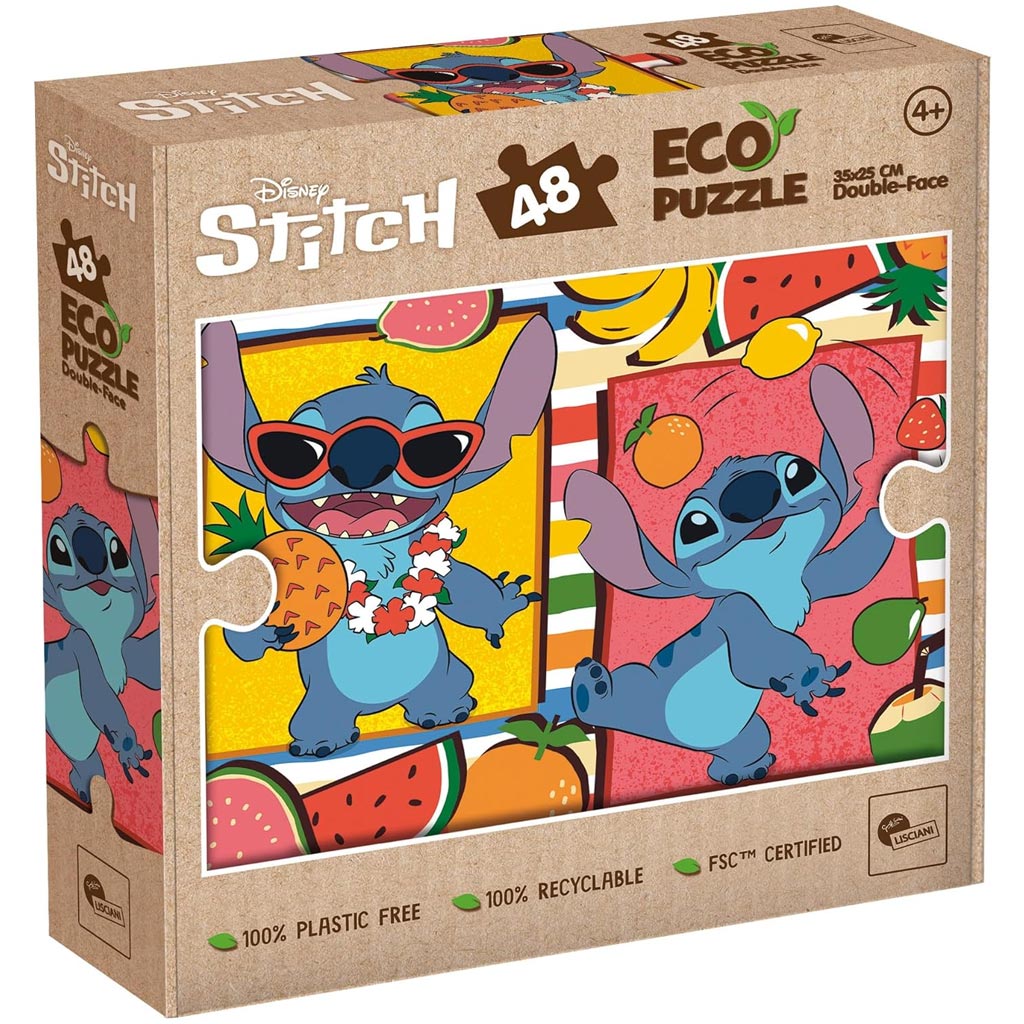 Lilo und Stitch fruchtiges Abenteuer 2-in-1 Eco Mini Puzzle mit 48 Teilen und Ausmalbild 35x25 cm – Lisciani