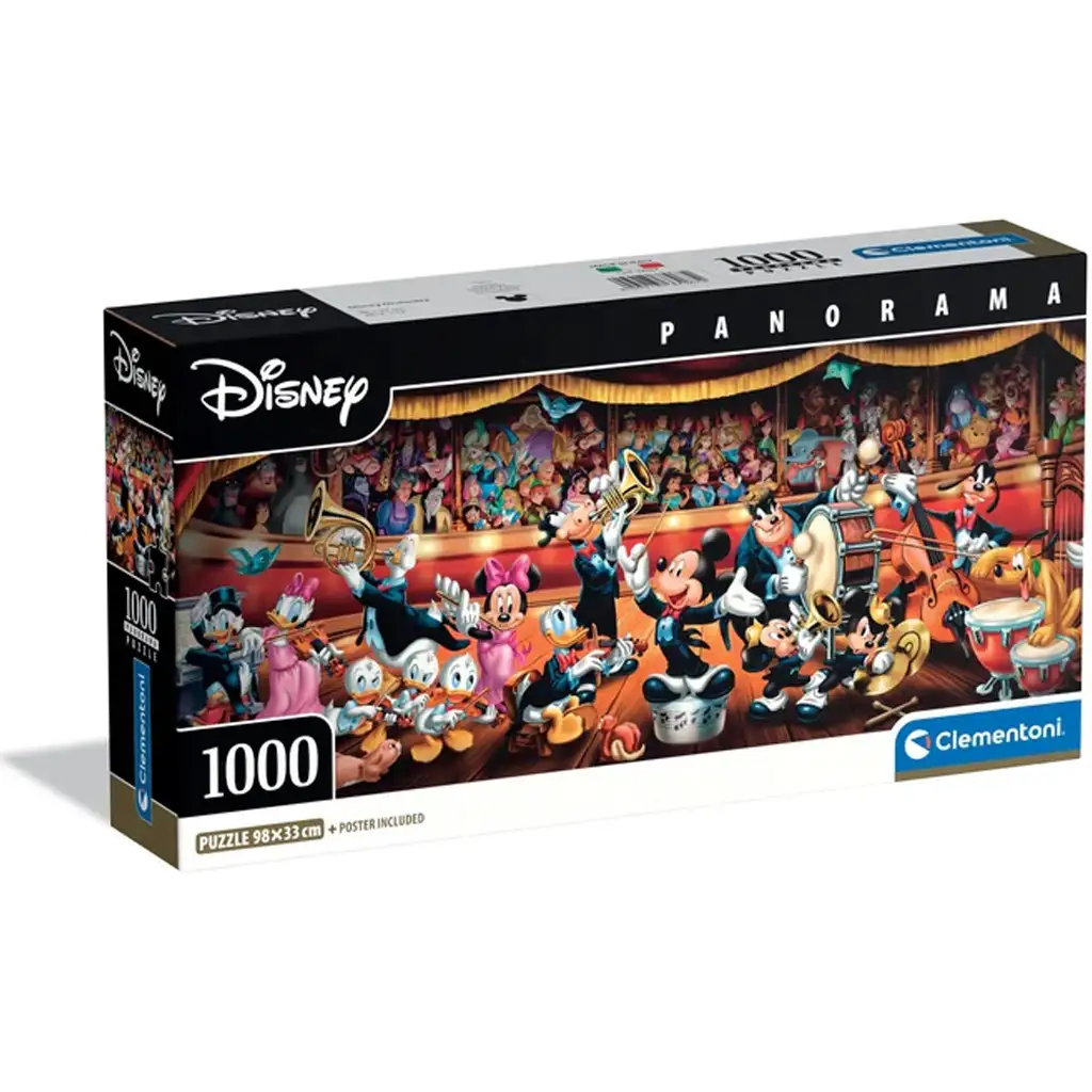 Disney+ – Mickey und seine Freunde im Orchester 1000-teilige Panorama-Puzzle mit Poster - Clementoni