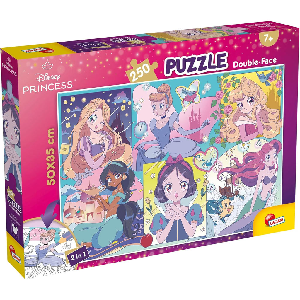 Disney Hercegnők – Mangás varázslat 2 az 1-ben 250db-os puzzle és színező 50x35cm - Lisciani kép 1
