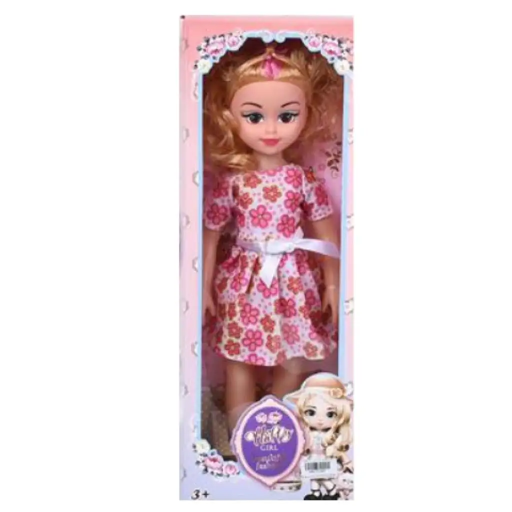 Divat baba virágos ruhában hanggal 46cm-es kép 1