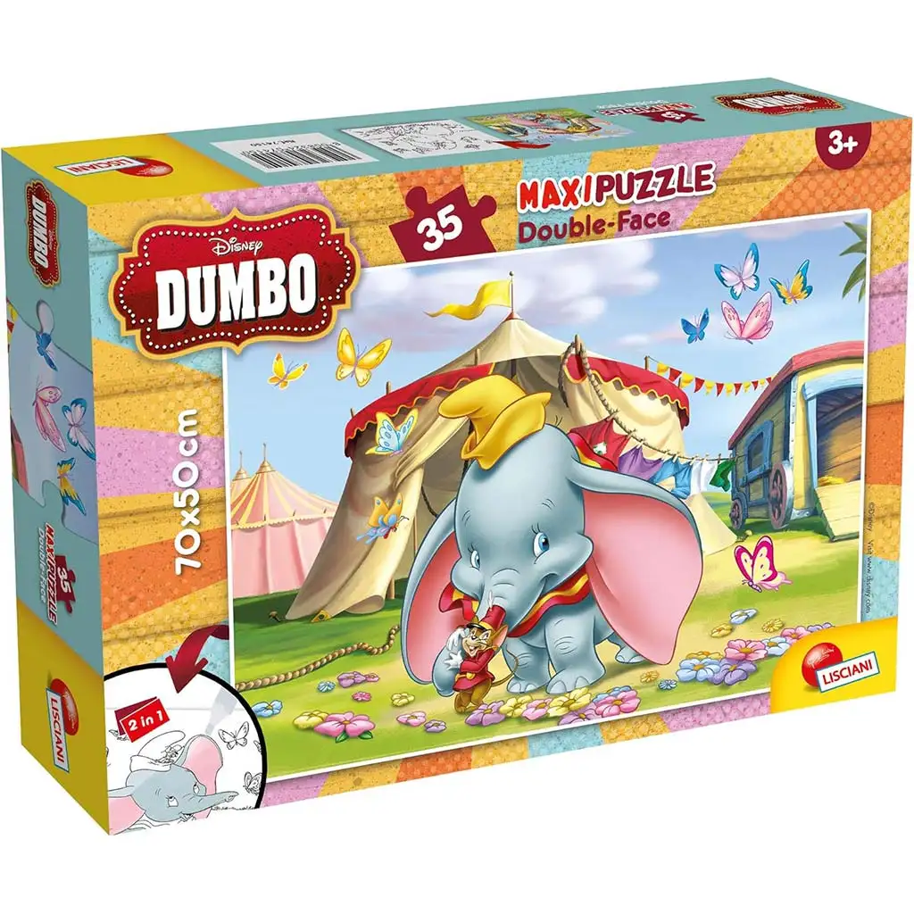 Disney Dumbo 2-in-1 35-teiliges Maxi-Puzzle und Ausmalbild 70x50cm – Lisciani