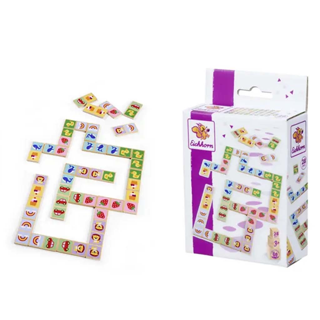 Eichhorn: Buntes Holzdomino mit kindlichen Motiven – Simba Toys