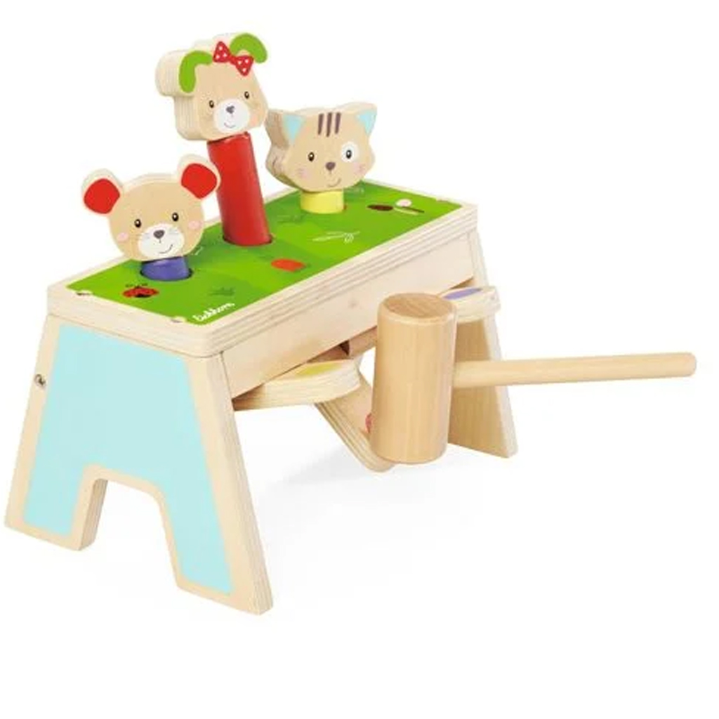 Holz-Klopfspiel Pop-Up mit Hammer – Eichhorn kép 2