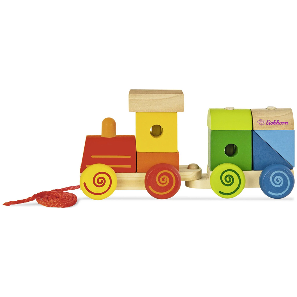 Ziehbare bunte Holzeisenbahn mit Bausteinen - Eichhorn kép 3