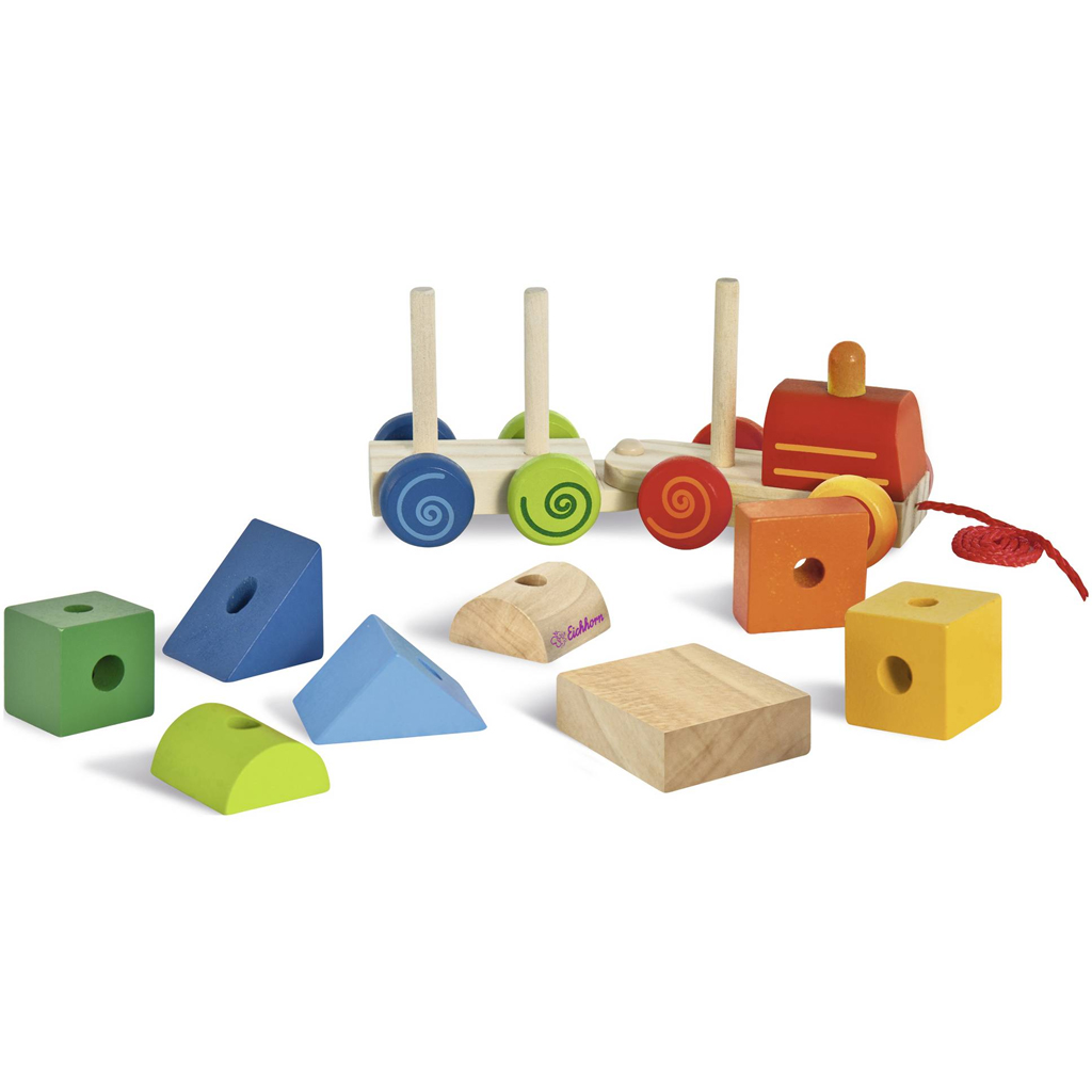 Ziehbare bunte Holzeisenbahn mit Bausteinen - Eichhorn kép 4