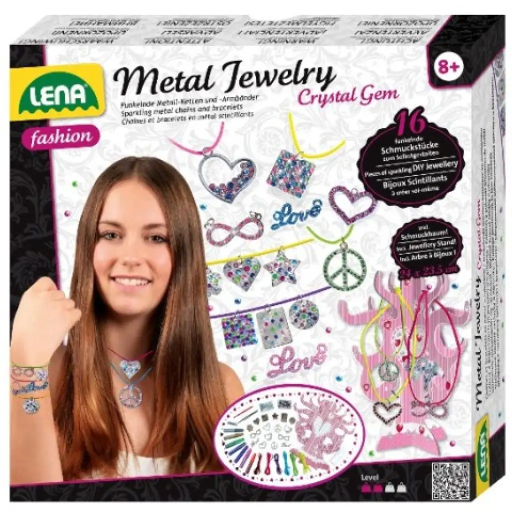 LENA: Schmuckset mit Metallanhängern und Kristallen