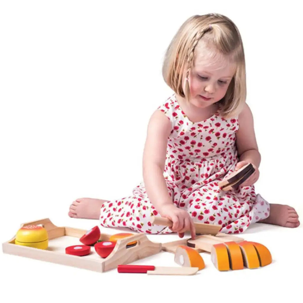 Frühstückstablett aus Holz mit schneidbaren Zubehörteilen kép 2