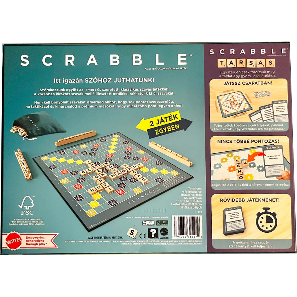 Scrabble Original aus Holz und 2-in-1 Gesellschaftsspiel - Mattel kép 2