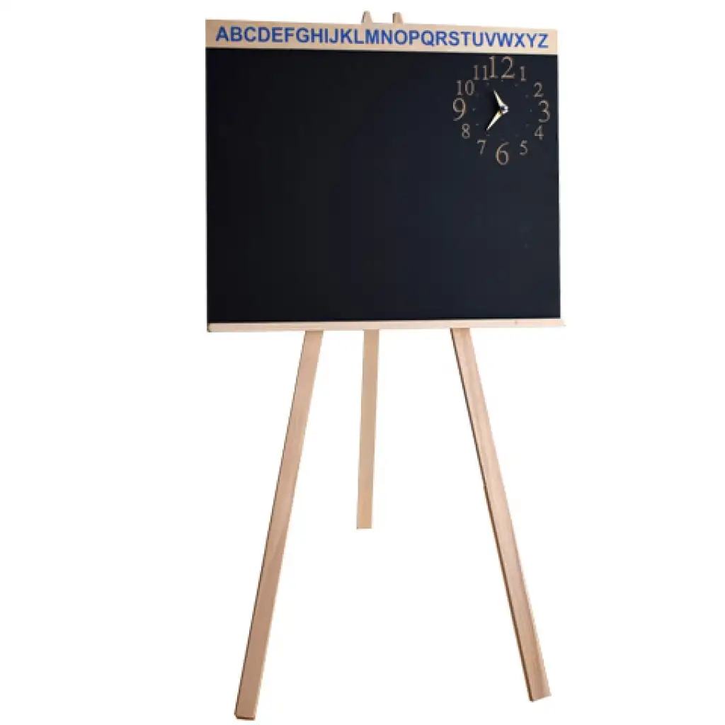 Zeichenbrett mit Holzständer und Uhr