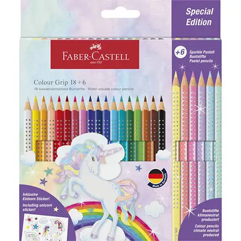 Faber-Castell: 24er GRIP Buntstift-Set mit 6 Pastellfarben