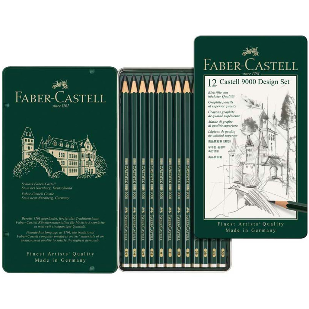 Faber-Castell: 9000 Design Graphitbleistift-Set in Metalldose, 12 Stück
