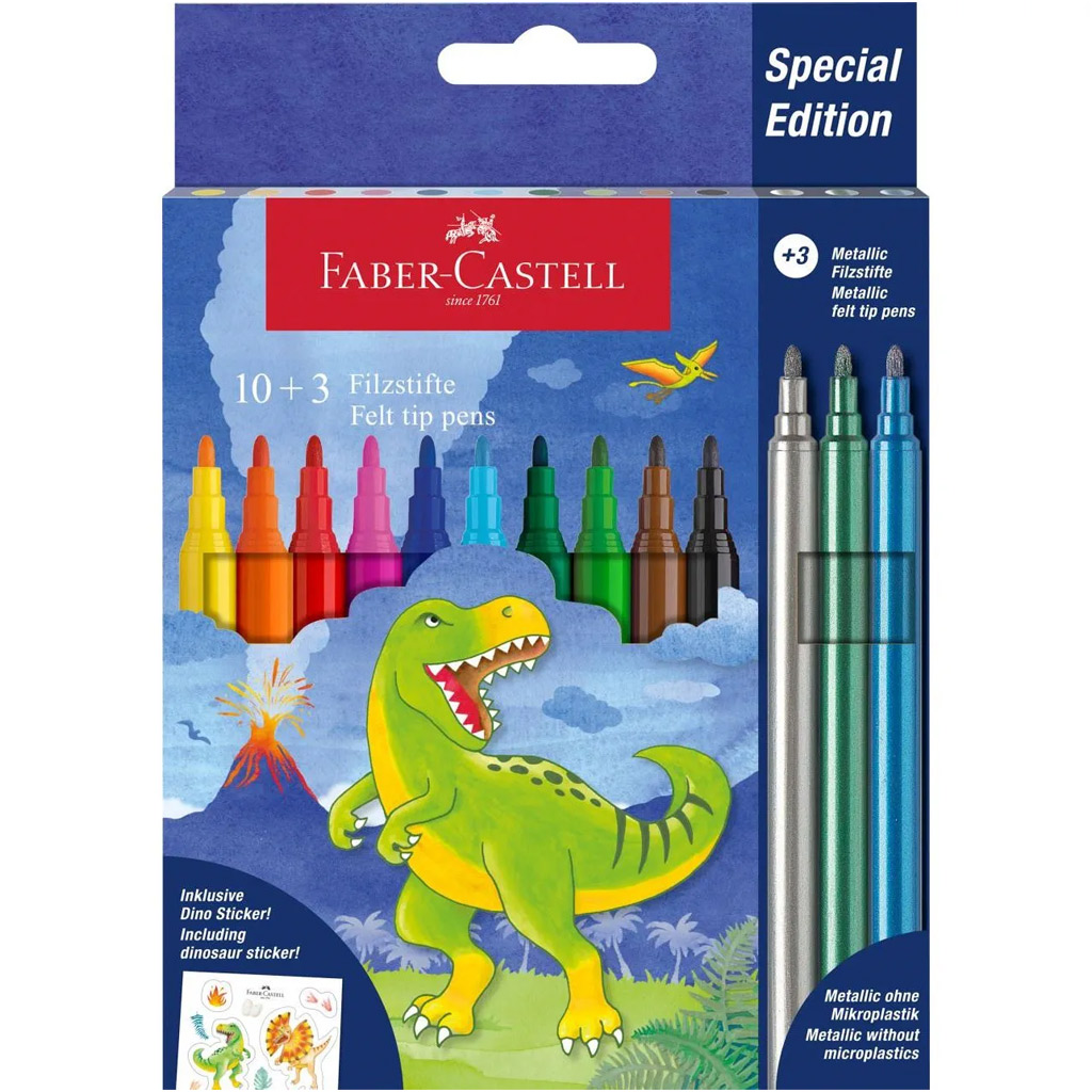 Faber-Castell: Filzstift-Set mit Dinosauriermotiven, 10+3 Stück