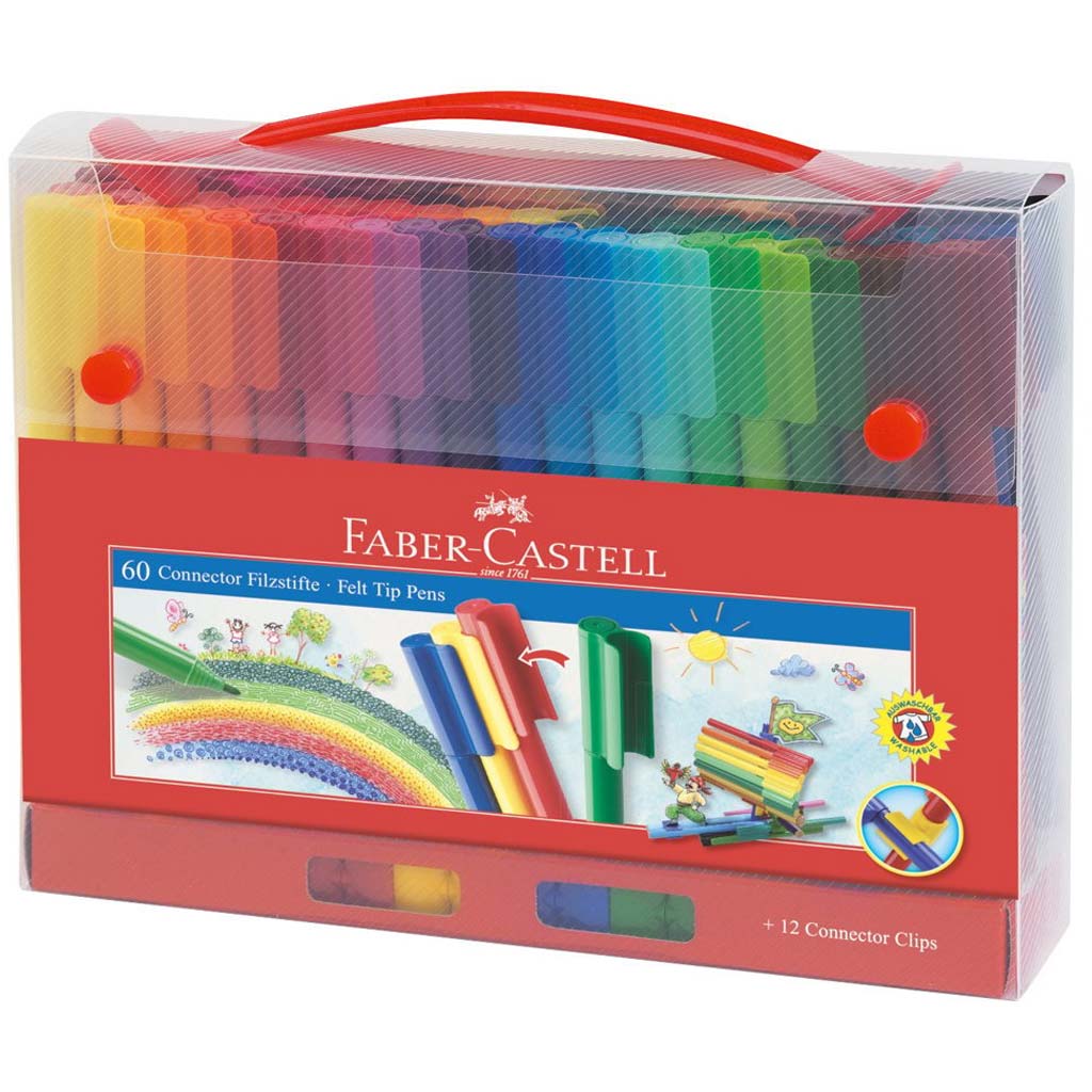 Faber-Castell: Connector Filzstift-Set – 60er Set in praktischer Aufbewahrungsbox
