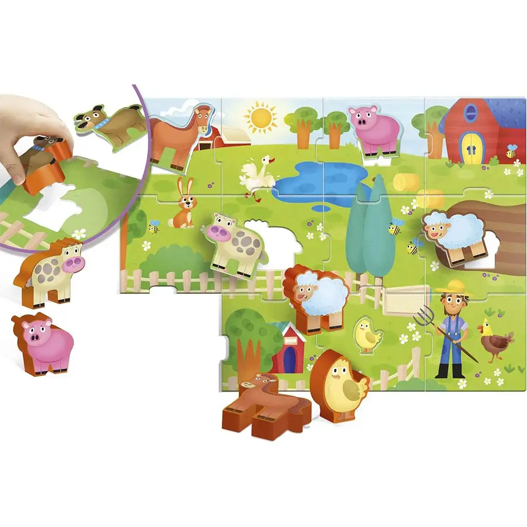Carotina Baby: Bauernhof-Puzzle und Formensteckspiel – Lisciani kép 2