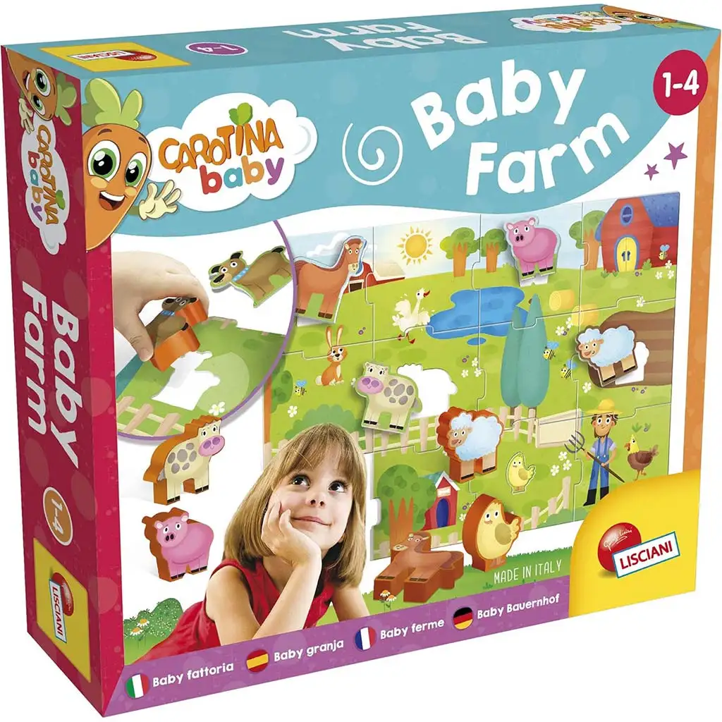 Carotina Baby: Bauernhof-Puzzle und Formensteckspiel – Lisciani