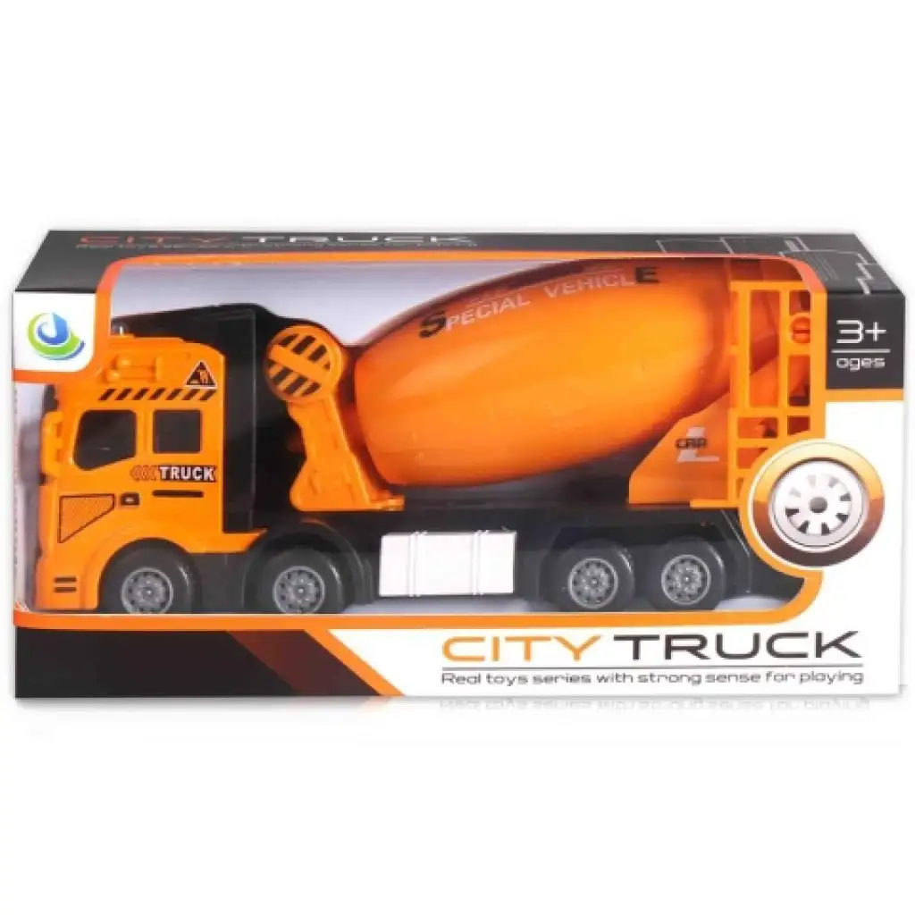 City Truck: Vierachsiges Metall-LKW-Modell mit Betonmischeraufbau - mit Licht und Sound