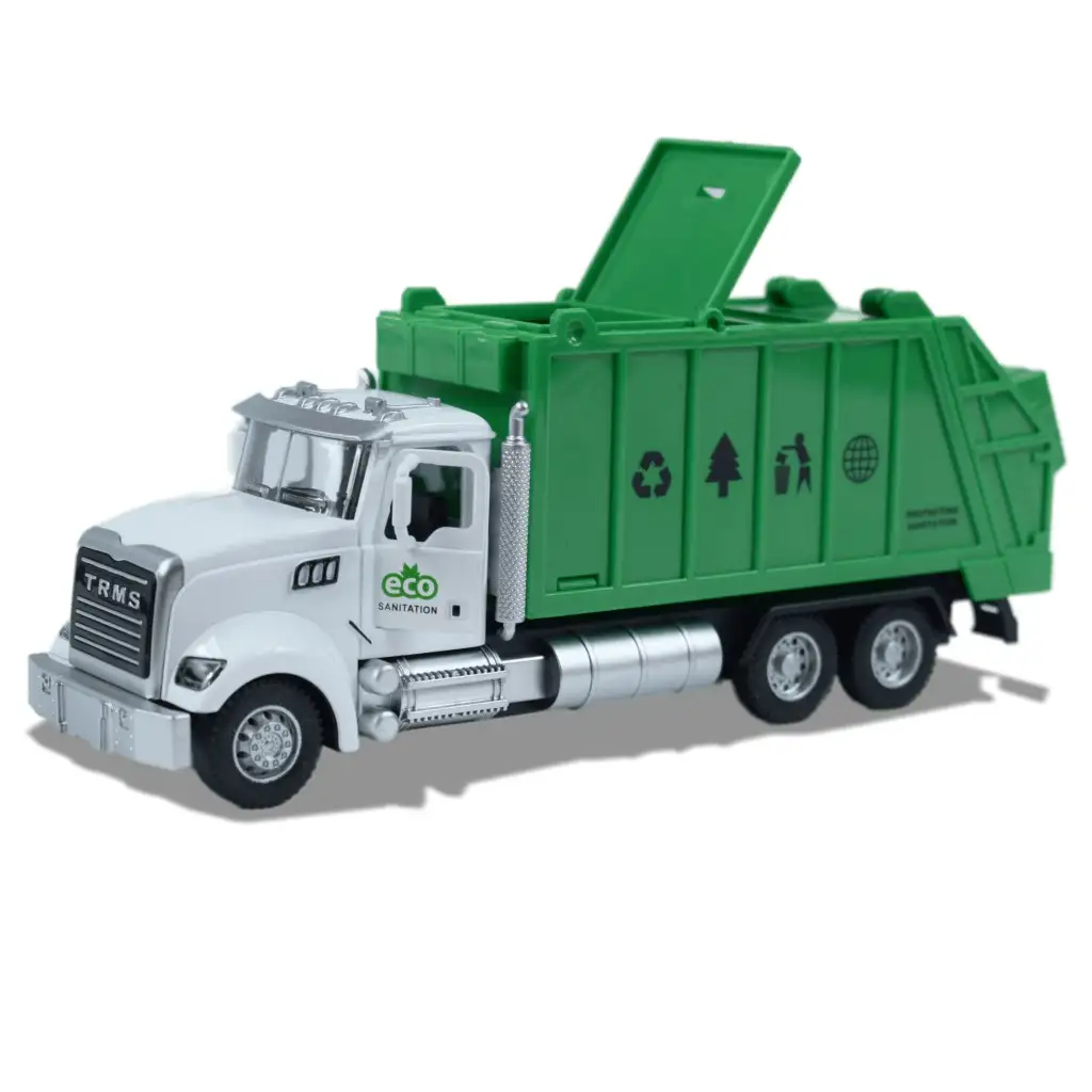 Heavy Duty Truck: Schwerlast-LKW-Modell mit Rückziehmotor, Metall, selektiver Müllsammler, mit öffnenden Türen und Mülltonne, Maßstab 1/36 kép 4