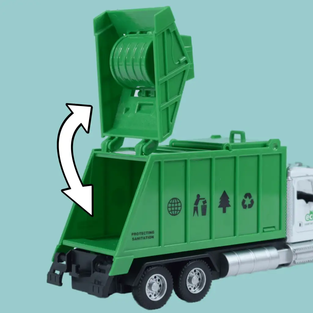 Heavy Duty Truck: Schwerlast-LKW-Modell mit Rückziehmotor, Metall, selektiver Müllsammler, mit öffnenden Türen und Mülltonne, Maßstab 1/36 kép 5