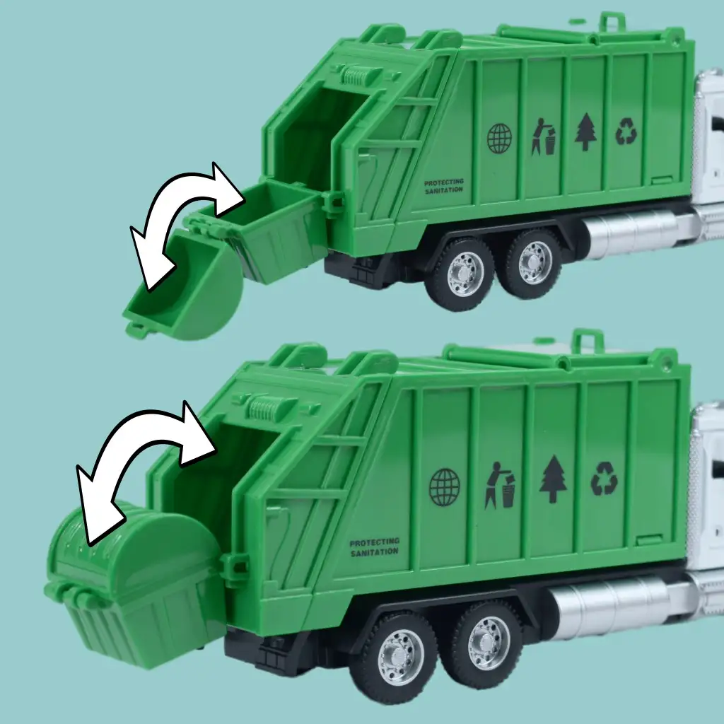 Heavy Duty Truck: Schwerlast-LKW-Modell mit Rückziehmotor, Metall, selektiver Müllsammler, mit öffnenden Türen und Mülltonne, Maßstab 1/36 kép 6