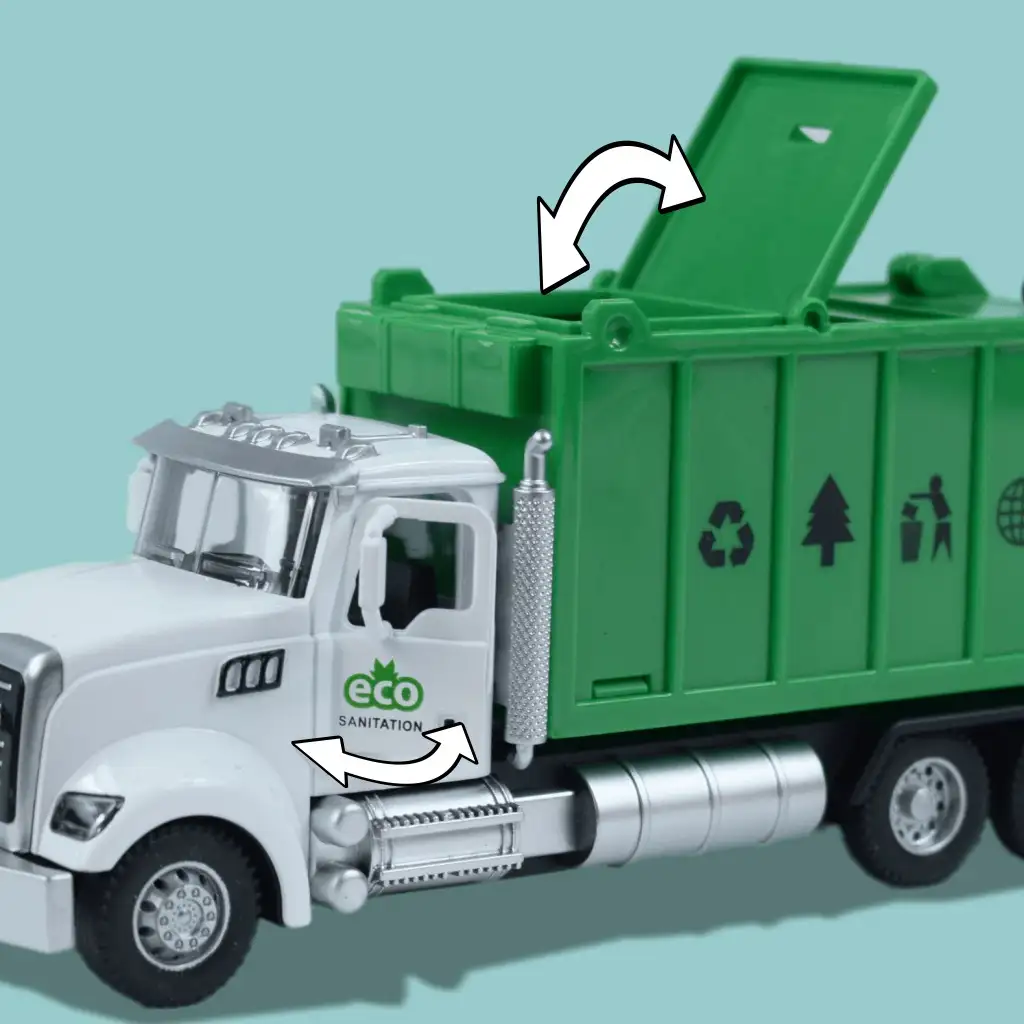 Heavy Duty Truck: Schwerlast-LKW-Modell mit Rückziehmotor, Metall, selektiver Müllsammler, mit öffnenden Türen und Mülltonne, Maßstab 1/36 kép 7