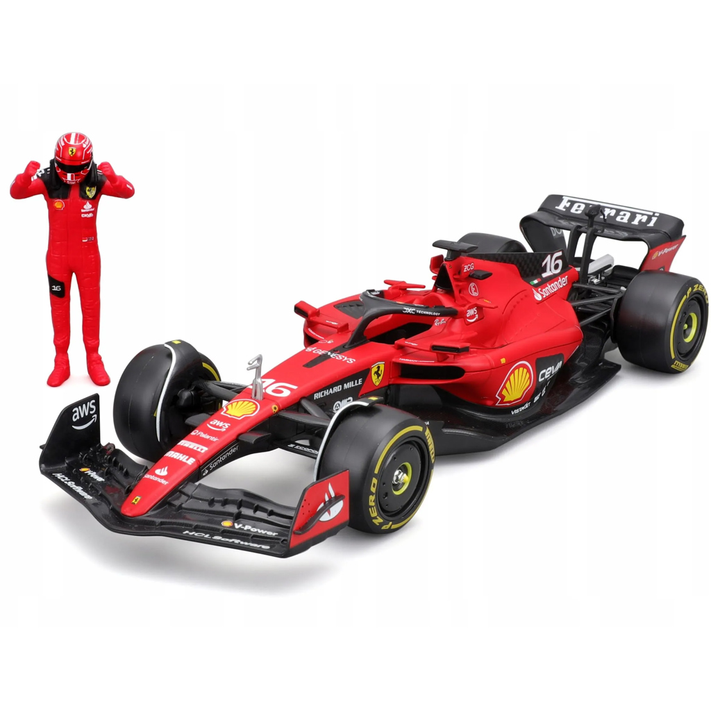 Bburago: Ferrari SF23 F1 Rennwagen Metallmodell mit Fahrer 1/24 (Charles Leclerc #16) kép 2