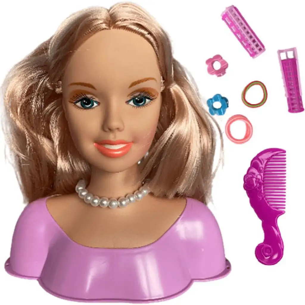 Kämmbarer blonder Langhaarpuppenkopf mit Lockenwicklern und Zubehör. kép 2