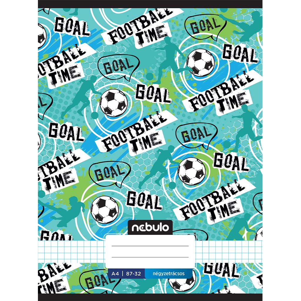 Nebulo: Tűzött kockás Football time feliratos füzet 87-32 A/4 kép 1