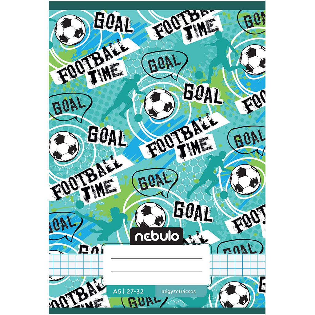 Nebulo: Geheftetes kariertes Heft im Format 27-32 A/5 mit der Aufschrift "Football time"