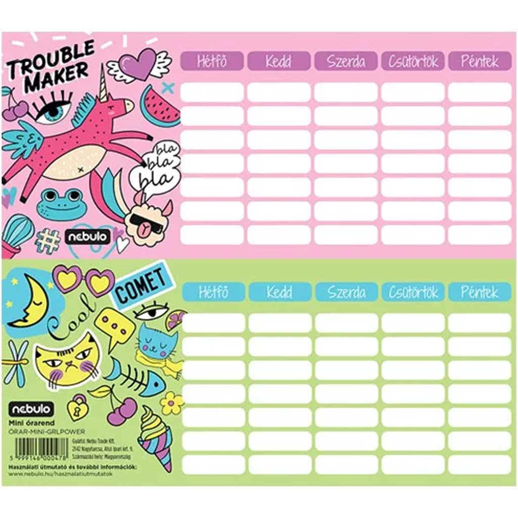 Nebulo: Girl Power einseitiger, zweiseitiger Mini-Stundenplan