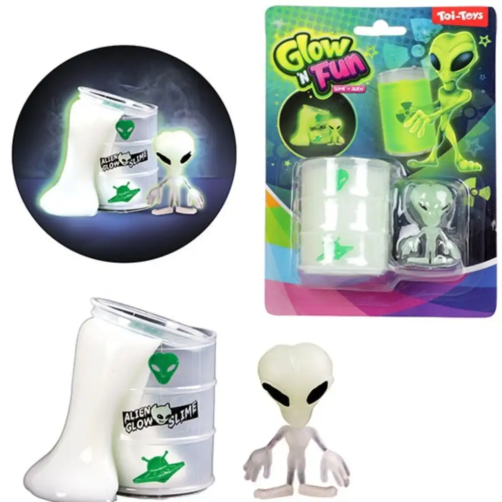 Glown Fun Schleim Alien: Leuchtender Schleim in einem Ölfass mit Alien-Figur kép 2