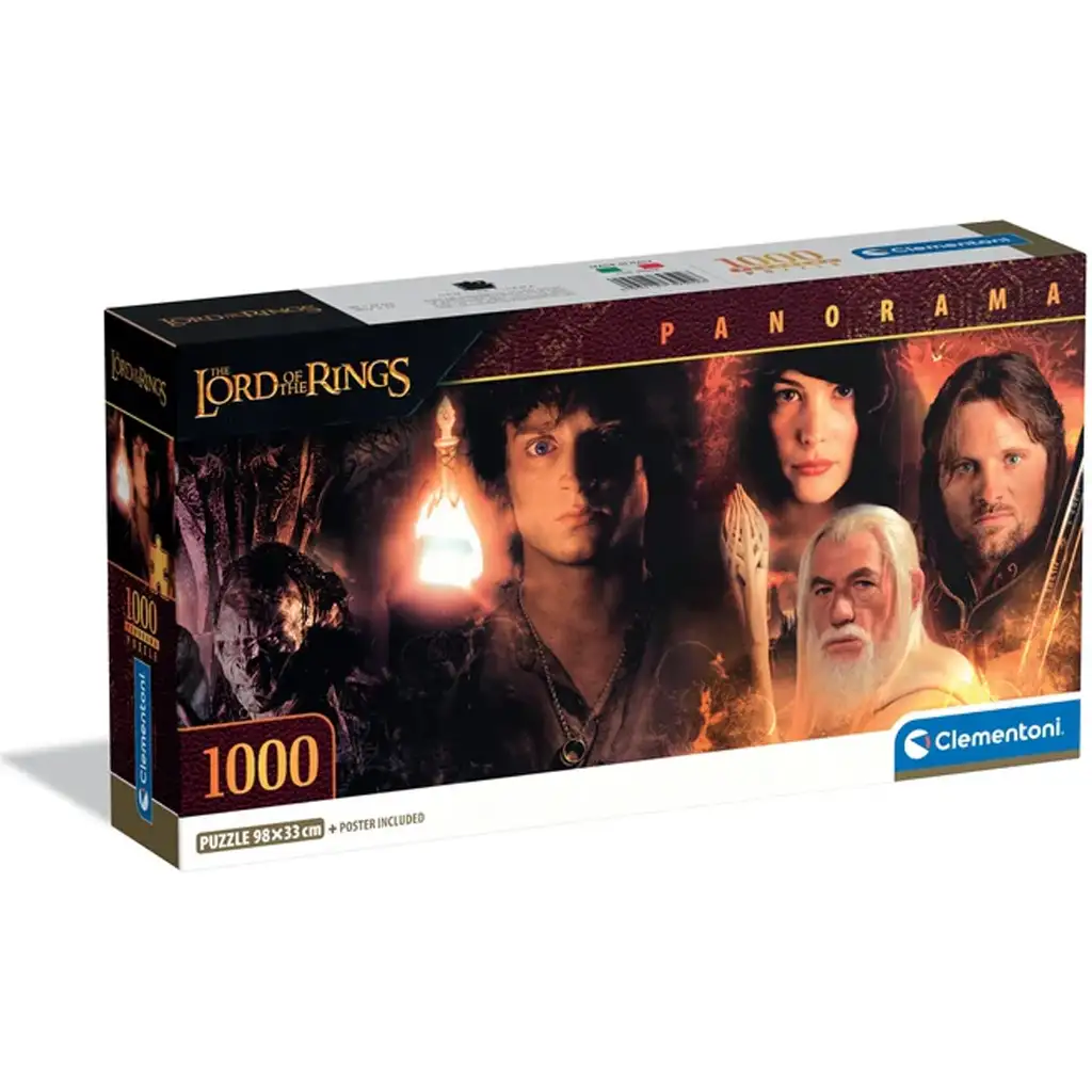 Der Herr der Ringe: Zwischen Feuer und Dunkelheit 1000-teilige Panorama-Puzzle mit Poster - Clementoni