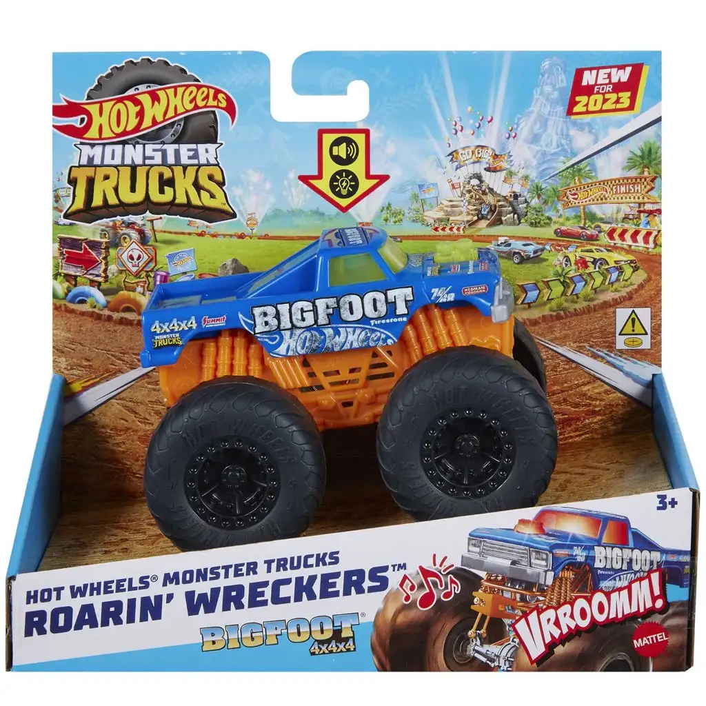 Hot Wheels Monster Trucks: Bigfoot 4x4x4 Monster-Auto mit Licht- und Soundeffekten 1/43 - Mattel