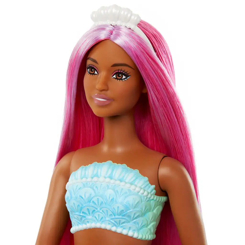 Barbie Dreamtopia: Meerjungfrau Puppe mit rosa Haaren und korallenfarbener Flosse - Mattel kép 3