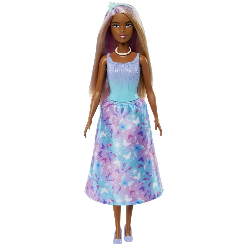 Barbie Dreamtopia: Prinzessinnenpuppe im blau-lila Schmetterlingskleid - Mattel kép 2