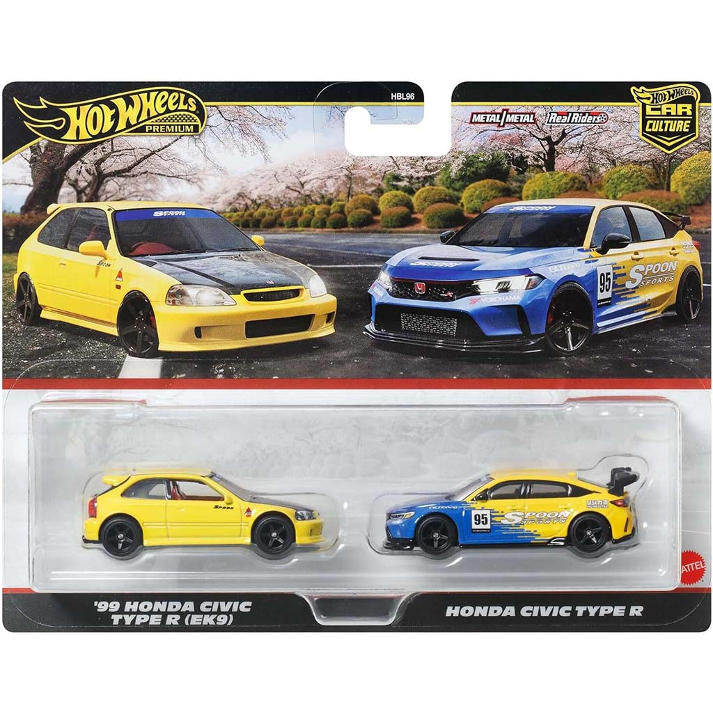 Hot Wheels Deluxe Spielzeugauto 2er-Pack: ’99 Honda Civic Type R (EK9) und Honda Civic Type R – Mattel