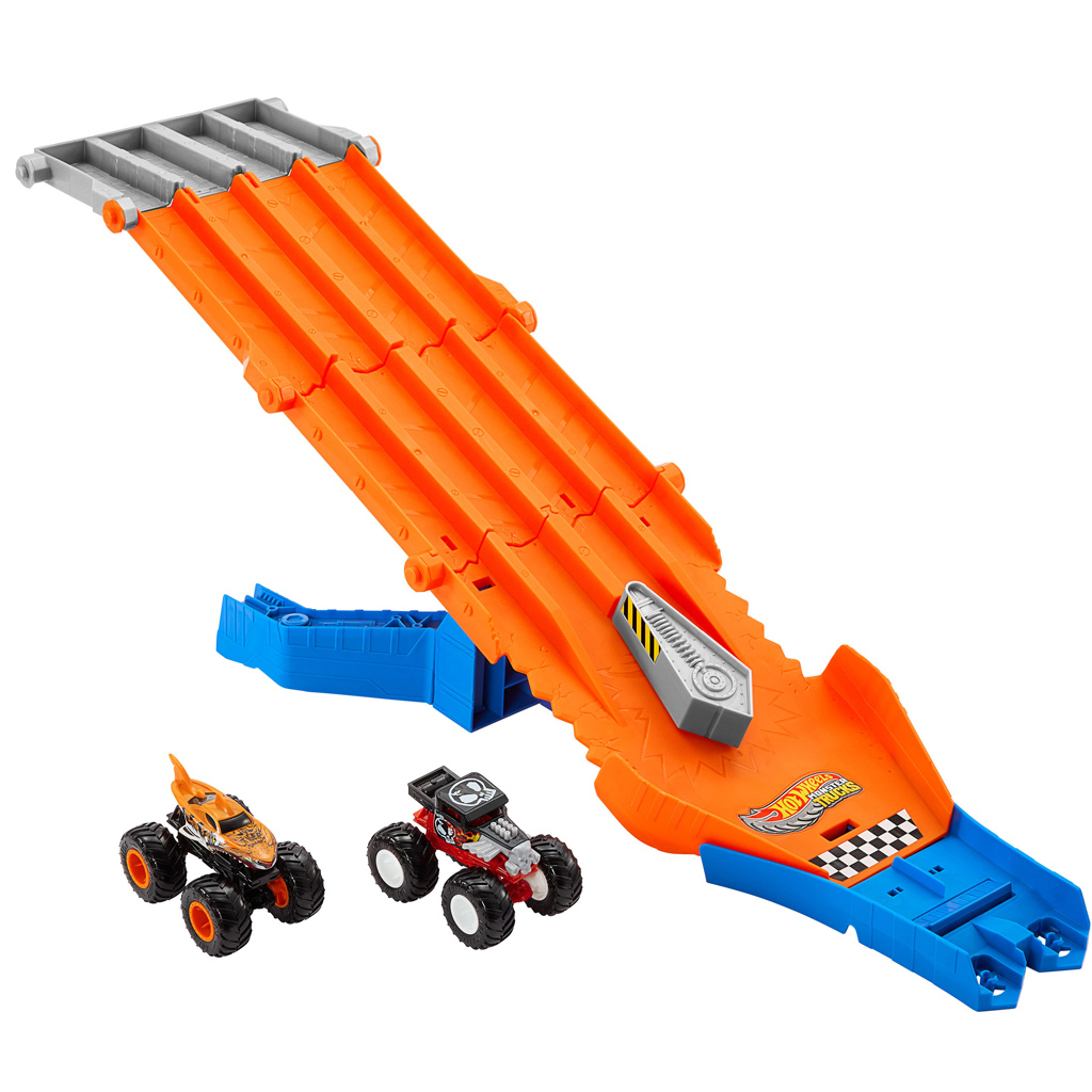Hot Wheels Monster Trucks: Verfolgungs-Rennset mit 2 kleinen Autos - Mattel kép 2