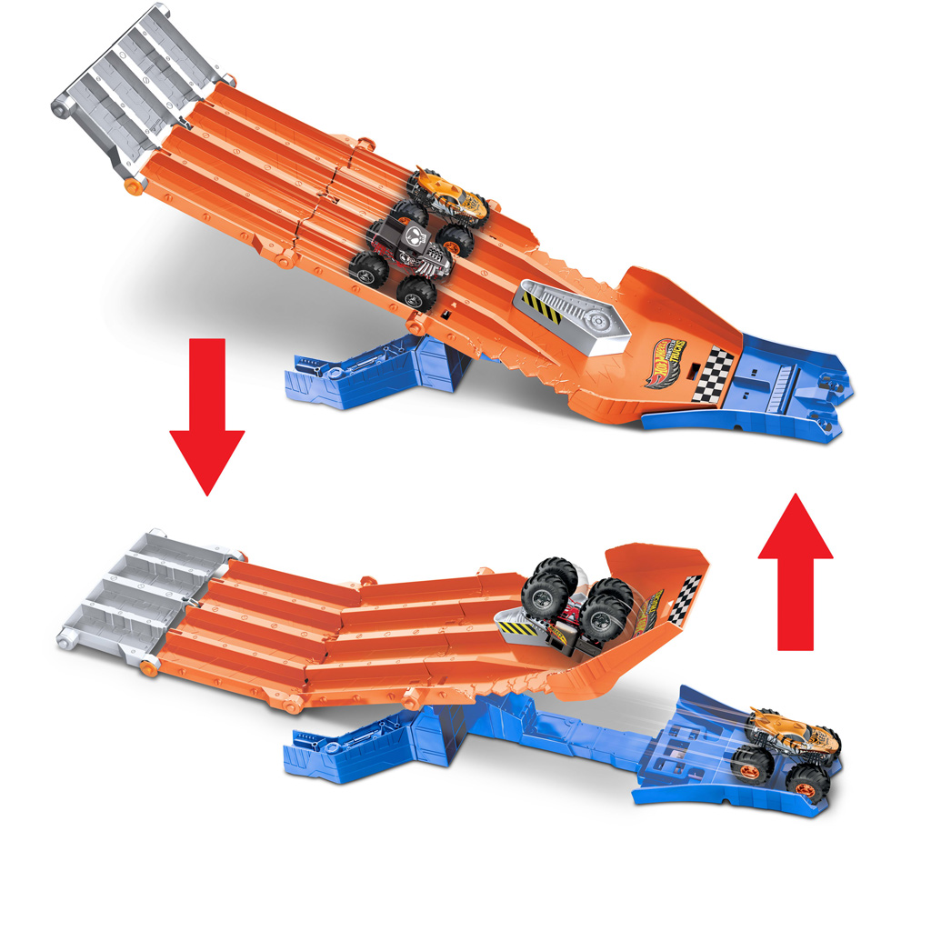 Hot Wheels Monster Trucks: Verfolgungs-Rennset mit 2 kleinen Autos - Mattel kép 4