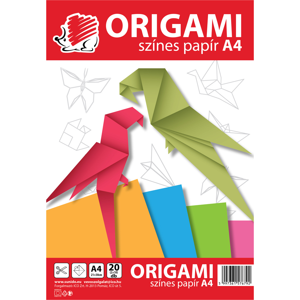 ICO: Igel-Origami-Blätter im A4-Format, 20 Blatt