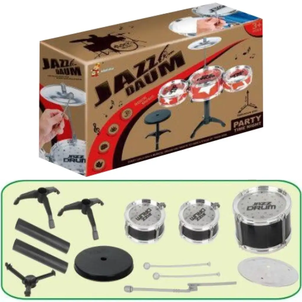 Jazz Drum 4-teiliges Spielzeug-Schlagzeug mit Ständer und Schlagzeughocker kép 2