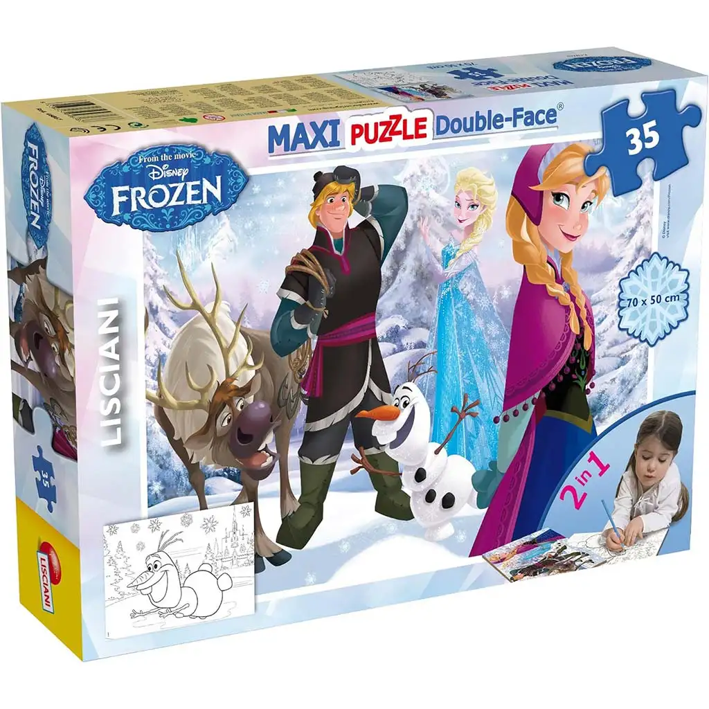 Die Eiskönigin 2-in-1 Maxi-Puzzle mit 35 Teilen und Malvorlage 70x50 cm – Lisciani
