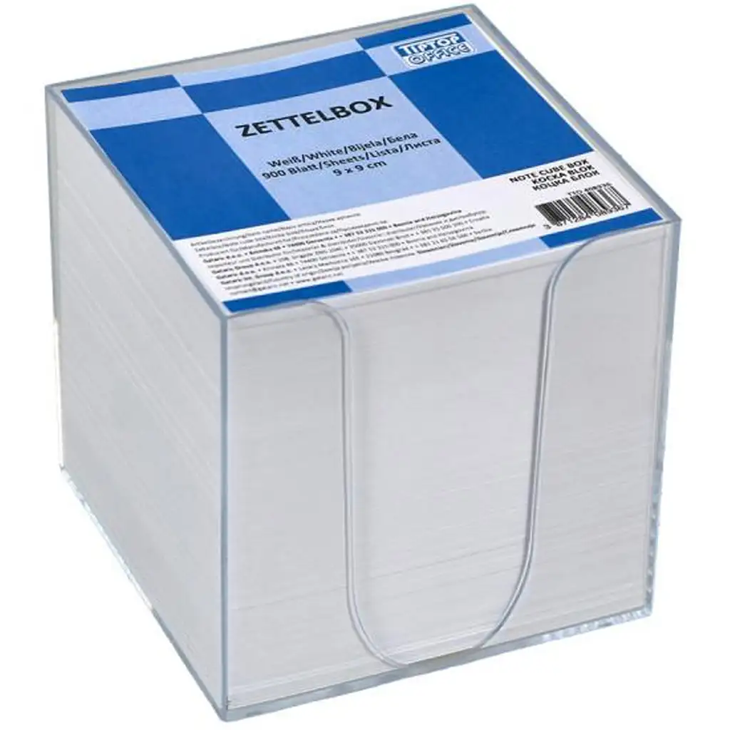 Spirit: Notizblock in transparentem Behälter, 900 Blatt, 9x9x9 cm