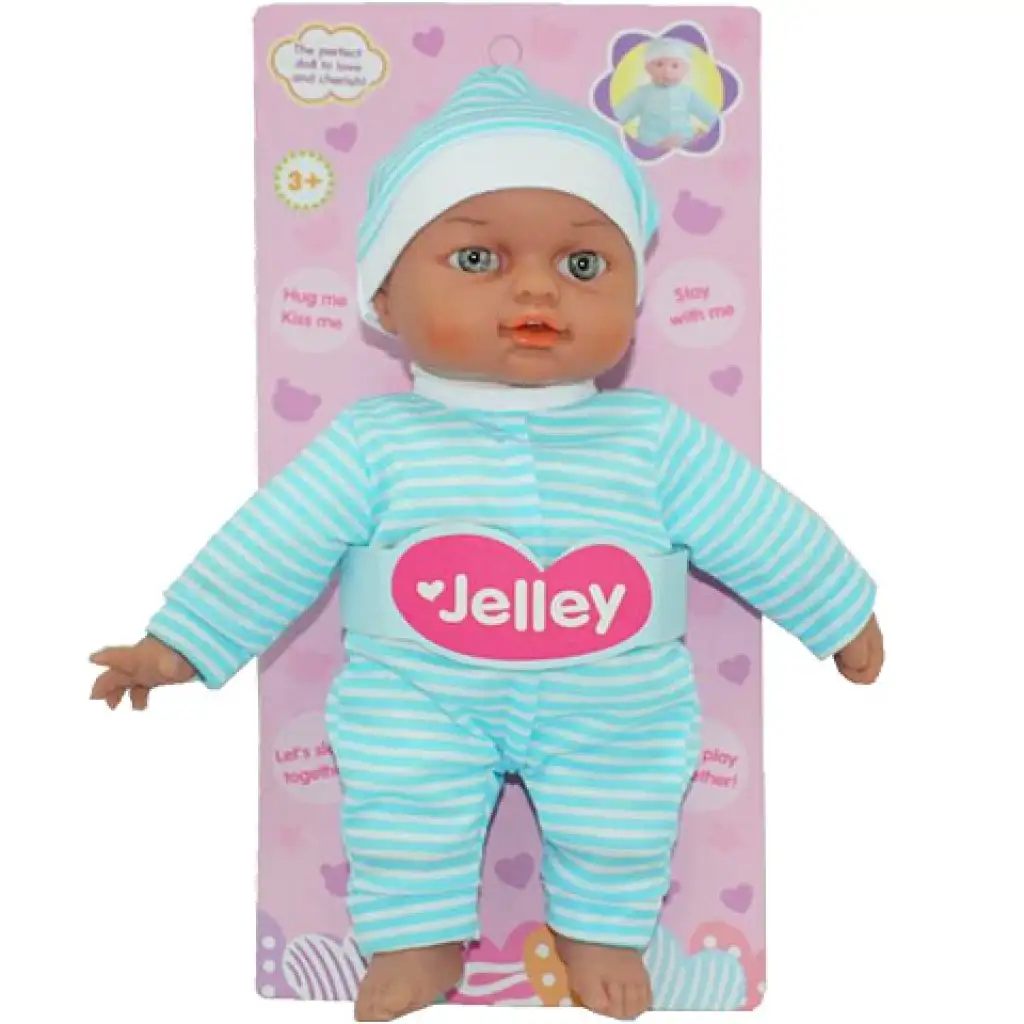 Jelley baba kék csíkos ruhában 25cm kép 1